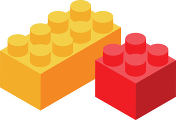 Poster - Two colorful building blocks are lying on a white background, plastic bricks for kids development