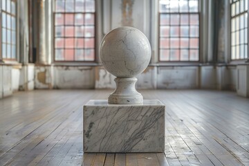 Canvas Print - Marble Sphere on Pedestal in Empty Room