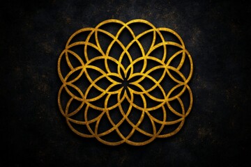 Golden Flower of Life Symbol on Dark Textured Background - Sacred Geometry Emblem