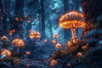 Wall Mural - Enchanted Forest with Glowing Mushrooms