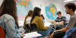 © smth.design - Classroom Learning High School Students Engaged in Group Discussion with World Maps in the Background