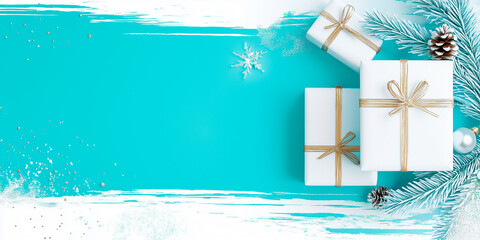 Wall Mural - Christmas and New year celebration cosy template. Warm atmosphere, soft pastel colors. Modern trendy background with copy space. Banner wallpaper poster header social media post. Generative Ai content