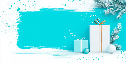 Wall Mural - Christmas and New year celebration cosy template. Warm atmosphere, soft pastel colors. Modern trendy background with copy space. Banner wallpaper poster header social media post. Generative Ai content