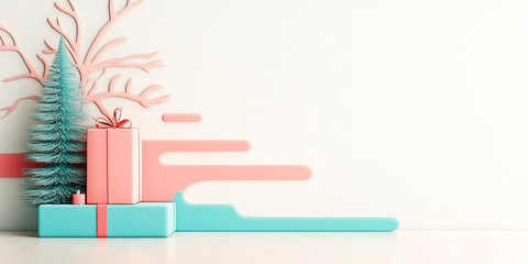 Wall Mural - Christmas and New year celebration cosy template. Warm atmosphere, soft pastel colors. Modern trendy background with copy space. Banner wallpaper poster header social media post. Generative Ai content
