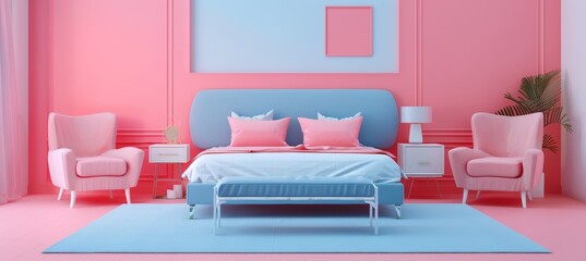 Poster - 3d render: home decor and furniture sale banner on pastel background