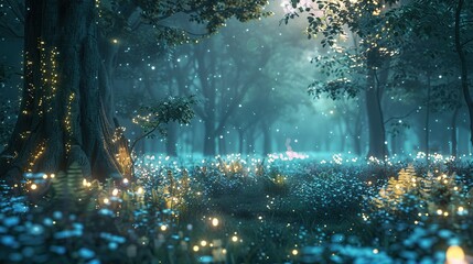 Sticker - Enchanted Forest with Fireflies