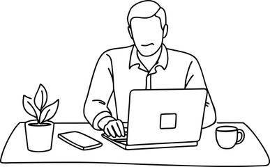 A man working in office line art illustration 