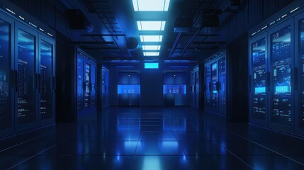 Poster - Server Room Interior with Blue Lighting