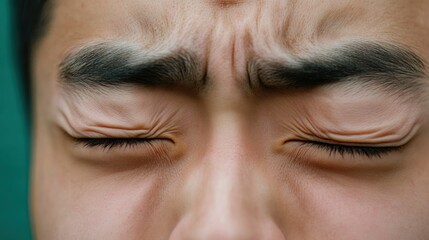 Sticker - A close up of a man with his eyes closed and looking down, AI