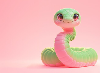 Poster - 2025 A cartoon snake with a pink and green body and a pink head