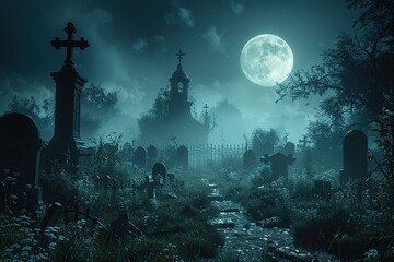 Canvas Print - Moonlight Cemetery