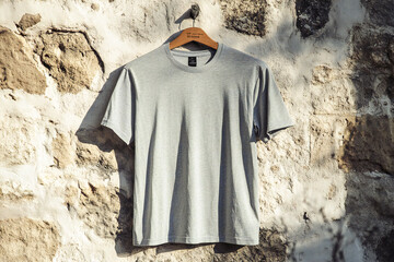 Wall Mural -  grey t-shirt hanging on a cement wall