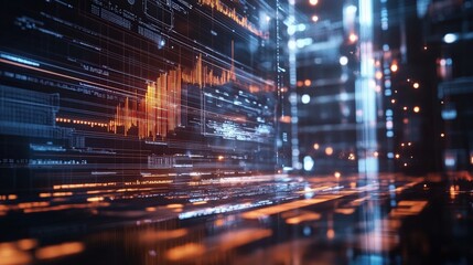Poster - The AGI system processes complex data visualizations illuminated by glowing digital interfaces in a futuristic setting