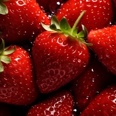 Wall Mural - illustration of Fresh strawberry background adorned with glistening, Generative ai