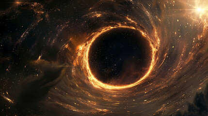 Wall Mural - a haunting image of a black hole’s event horizon, where light is being pulled into the darkness.