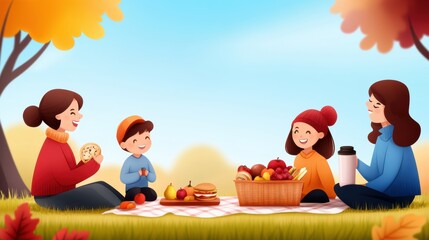 Sticker - A group of people sitting on a blanket eating food, AI