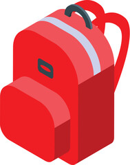 Poster - Red school backpack isometric view with big pocket, isolated on white background