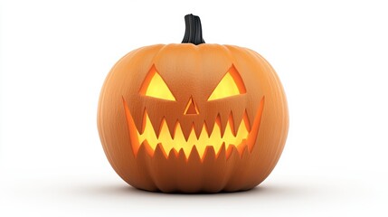 Canvas Print - A carved pumpkin with a glowing face on it's front, AI