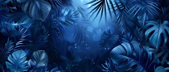 Collection of tropical leaves,foliage plant in blue color with space background