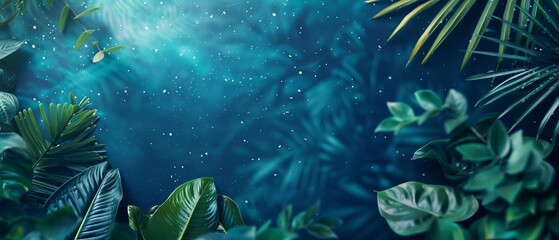 Collection of tropical leaves,foliage plant in blue color with space background