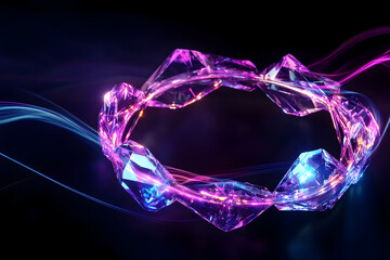 Wall Mural - Glowing neon crystal gemstone bracelet isolated on black background