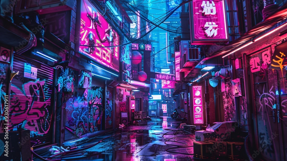 Cyberpunk Neon Alleyway in Tokyo Stock Photo | Adobe Stock