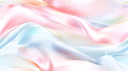 Poster - Glowing pastel waves in pink and blue swirl against a dark cosmic backdrop filled with stars and space elements, creating a serene and enchanting atmosphere SEAMLESS PATTERN