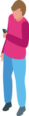 Poster - Young man using smartphone standing isometric icon