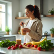 © Dani - Healthy lifestyle smoothie with woman prepairing a fruit juice