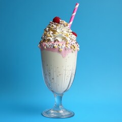 Poster - photo of gourmet milkshake blue background