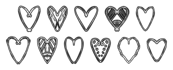 set of doodle hearts vector