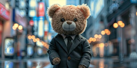 Wall Mural - Adorable kawaii bear in a suit