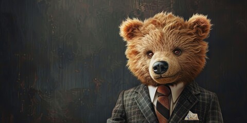 Wall Mural - Adorable kawaii bear in a suit