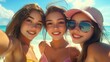 © Johannes - Three young women are taking a selfie on a sunny beach day.