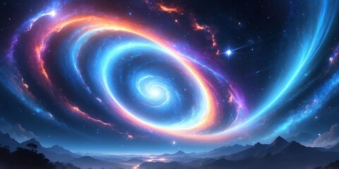 Wall Mural - soft pastel anime style breathtaking blue cosmic nebula swirling background