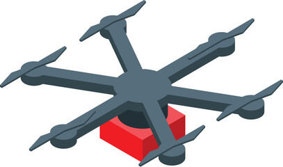 Poster - Modern delivery drone carrying a red parcel, showcasing the future of logistics and transportation