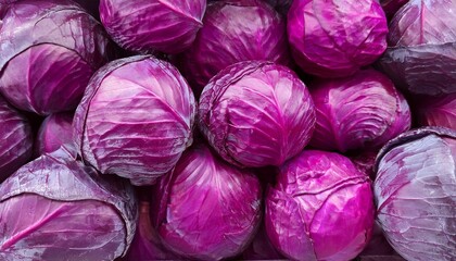 Wall Mural - fresh red cabbage heads are piled together showing a vibrant purple color and interesting texture