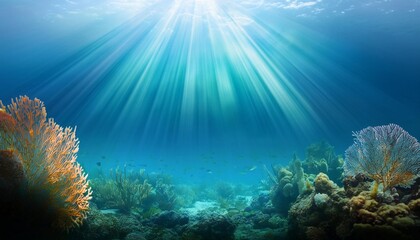 sea underwater scene with coral and light rays animation background illustration