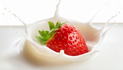 Wall Mural - strawberry falling in yogurt splash slow motion depth of field