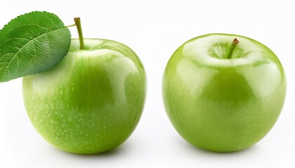 Wall Mural - green apple with leaf isolated on the white background clipping path