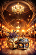 © Olga - Opulent masquerade ball image with elegant masks in a grand ballroom setting, ideal for event posters, upscale party invitations, and sophisticated holiday decor.