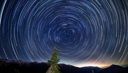 Wall Mural - star trails circling around the north star