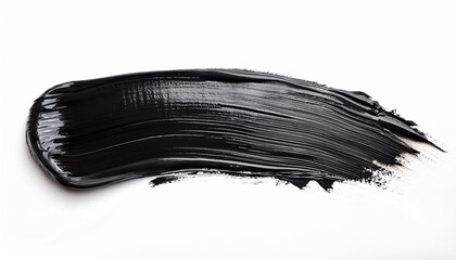 black paint stroke with bristle brush swatch isolated on white background