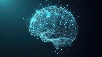 Poster - AI brain made of glowing lines and dots, showcasing futuristic technology. Human brain activity with plexus lines, illustrating external cerebral connections. Ideal for AI, psychology concepts