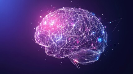 Poster - AI brain made of glowing lines and dots, showcasing futuristic technology. Human brain activity with plexus lines, illustrating external cerebral connections. Ideal for AI, psychology concepts