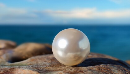 Wall Mural - close up of a gleaming pearl against the backdrop of the ocean