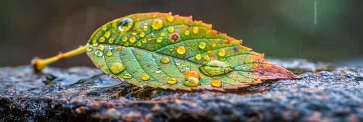 Wall Mural - Raindrop's touch on a leaf