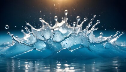Wall Mural - A large splash of water with droplets and ripples against a dark background, creating a dynamic and dramatic effect