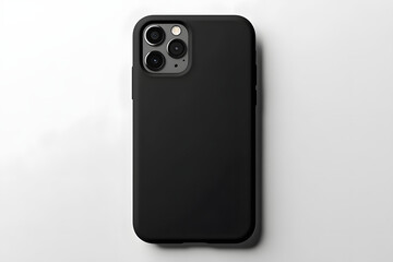 : Mock-Up of Plain Black Cellphone Case on Clean Minimalist White Background