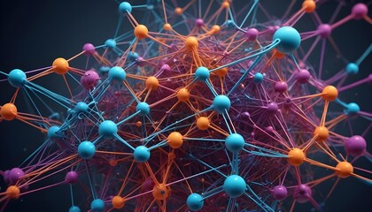 Wall Mural - colorful neural network with interconnected nodes and glowing lines, representing the complexity of 
